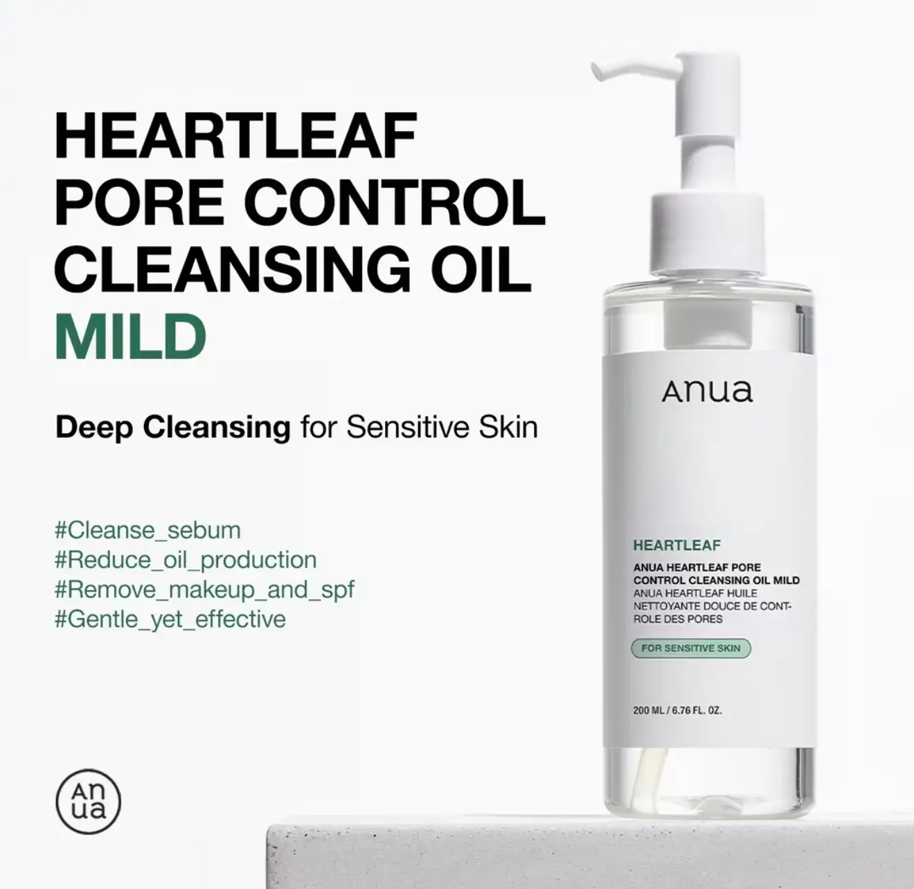 Anua Heartleaf Pore Control Cleansing Oil, gentle Korean cleanser for pores and excess oil