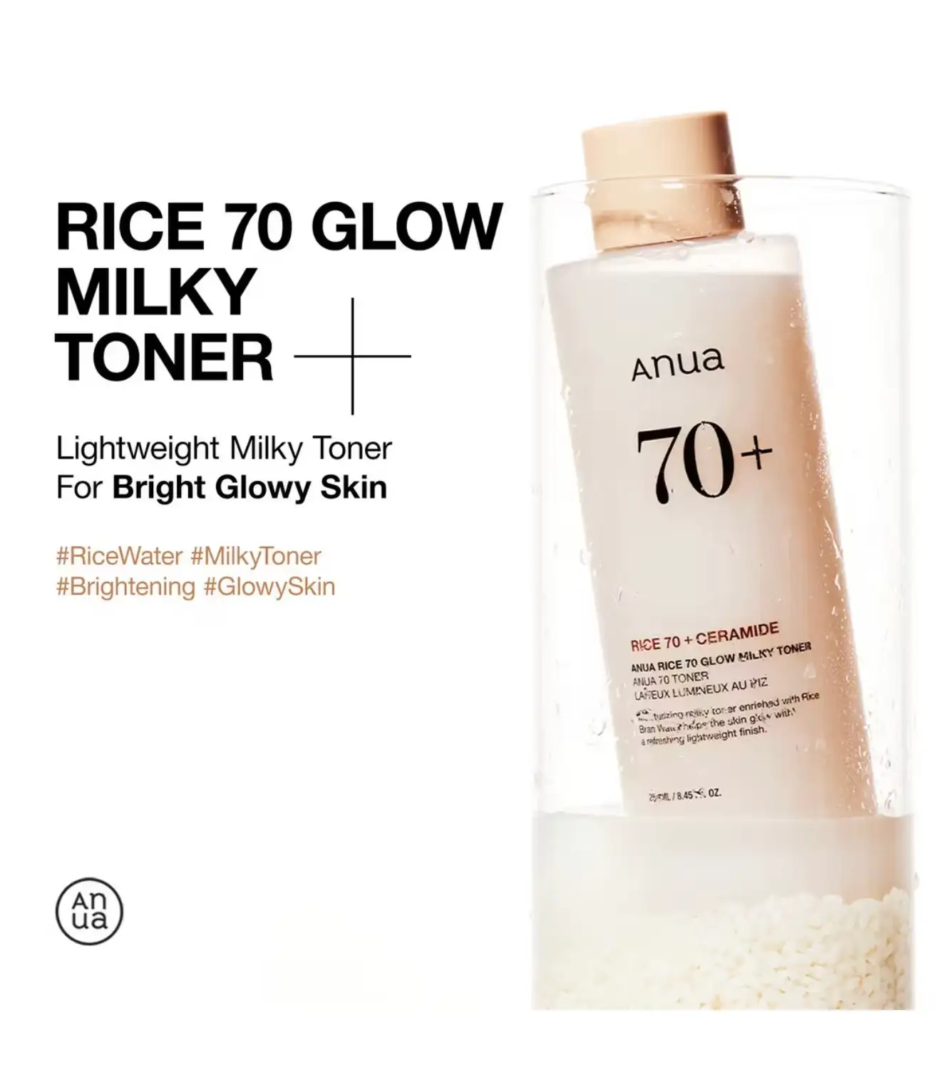 Anua Rice 70 Glow Milky Toner, hydrating Korean facial toner for dry and dull skin