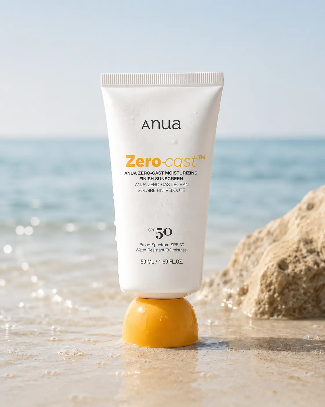 Anua Zero Cast Sunscreen SPF 50, moisturizing Korean facial sunscreen for daily protection